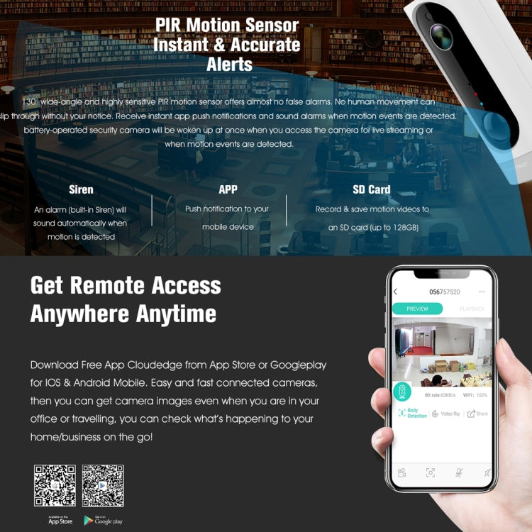 A1 WiFi Wireless 720P IP Camera, Support Night Vision / Motion Detection / PIR Motion Sensor, Two-way Audio, Built-in 3000mAh Rechargeable Battery, A1 A1 WiFi Wireless 720P IP Camera, Support Night Vision / Motion Detection / PIR Motion Sensor, Two-way Audio, Built-in 3000mAh Rechargeable Battery, A1
